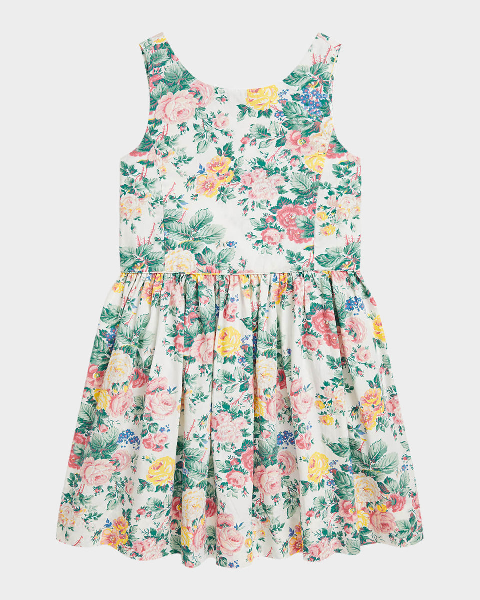Girl's Sleeveless Floral Poplin Day Dress, Size 2-6X